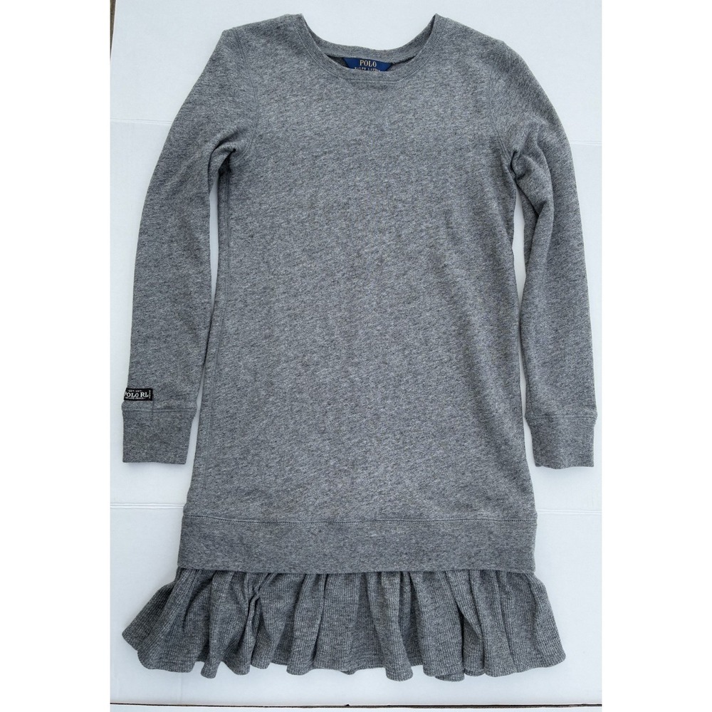 Polo Ralph Lauren Sweatshirt Dress Girls XL (16) Gray Ruffle Warm Holiday